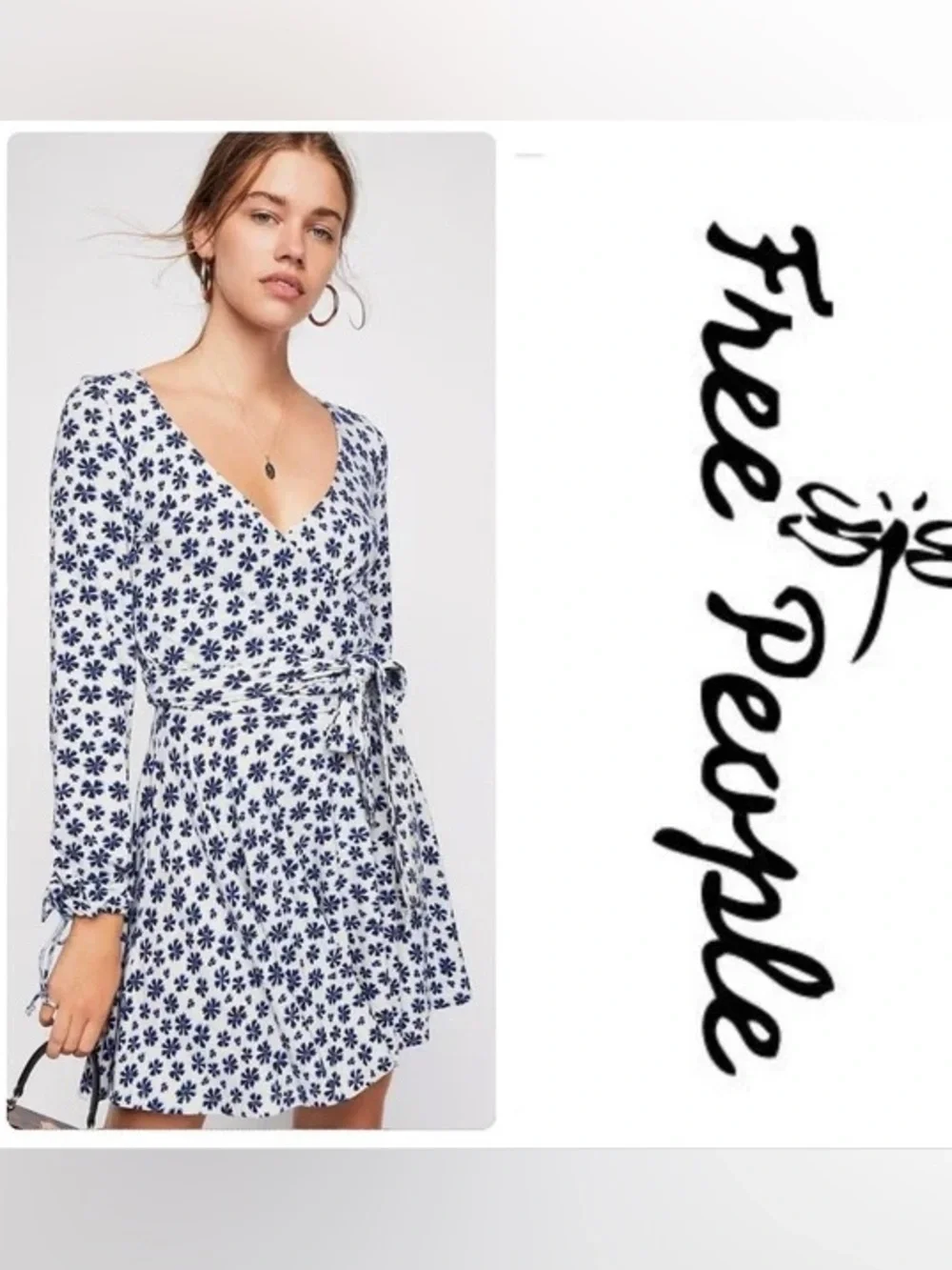 Free People Navy and White Floral Wrap Dress